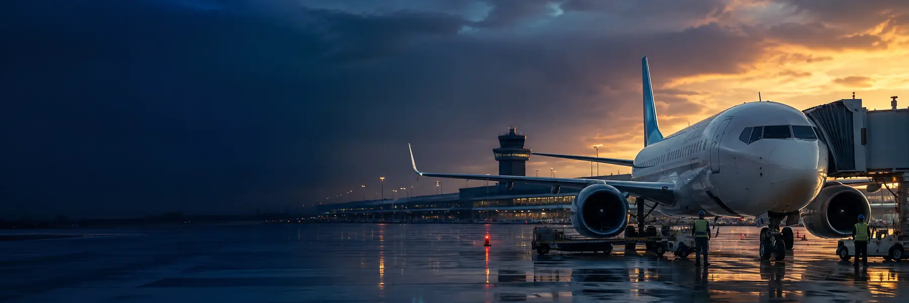 Aircraft on the apron at sunset