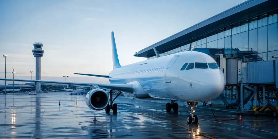 Aircraft on stand at an airport terminal