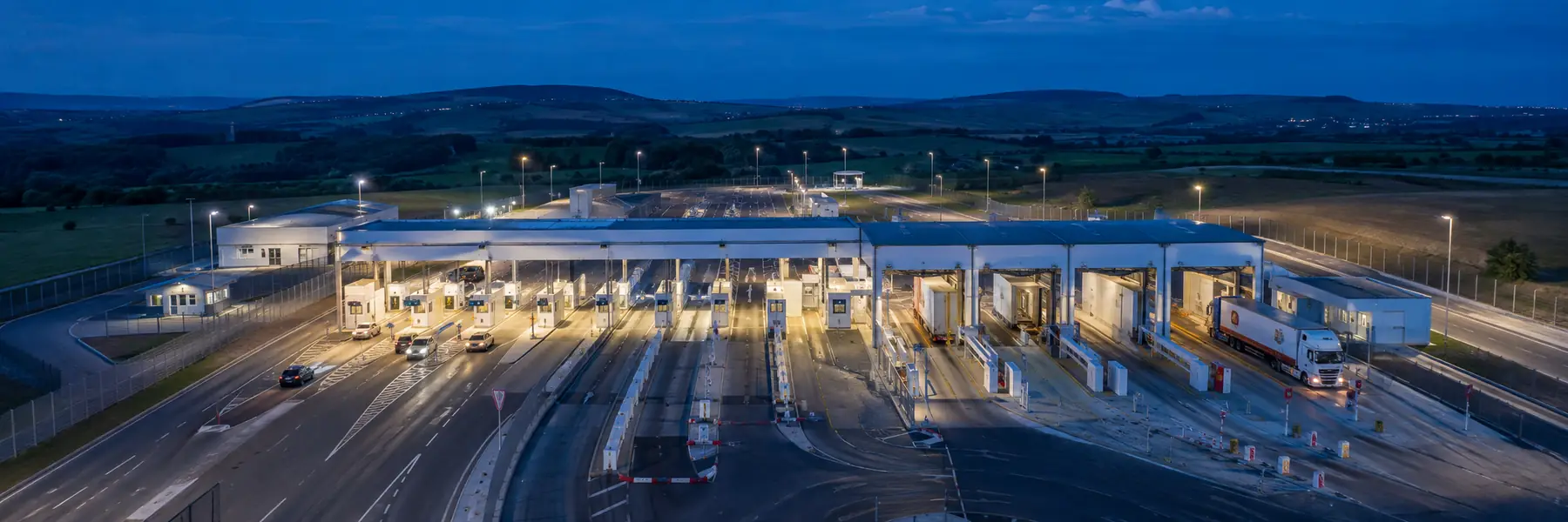 Aerial view of a border crossing