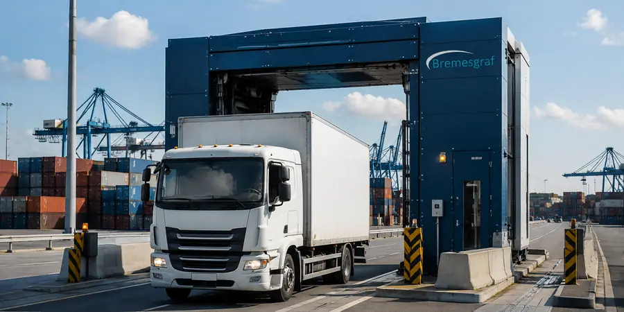Freight vehicle entering a cargo inspection system