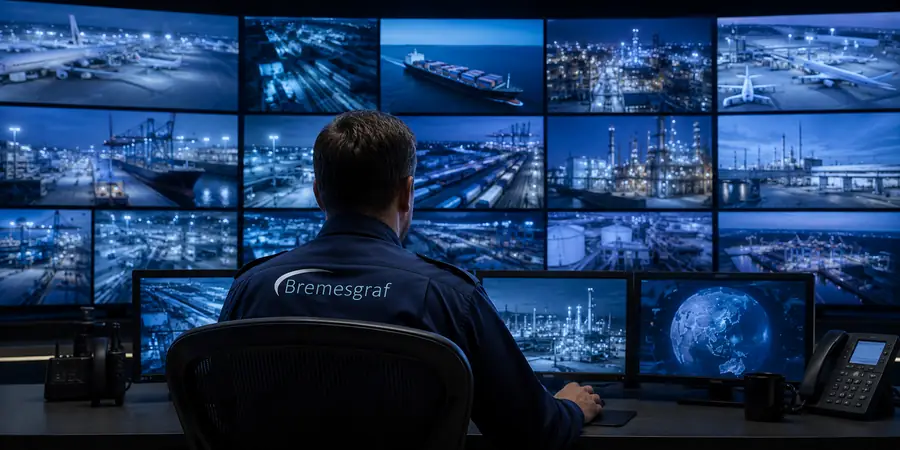 Operator monitoring a wall of security displays