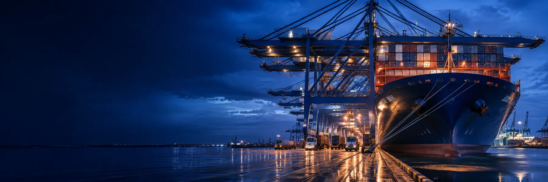Container ship and cranes at a port