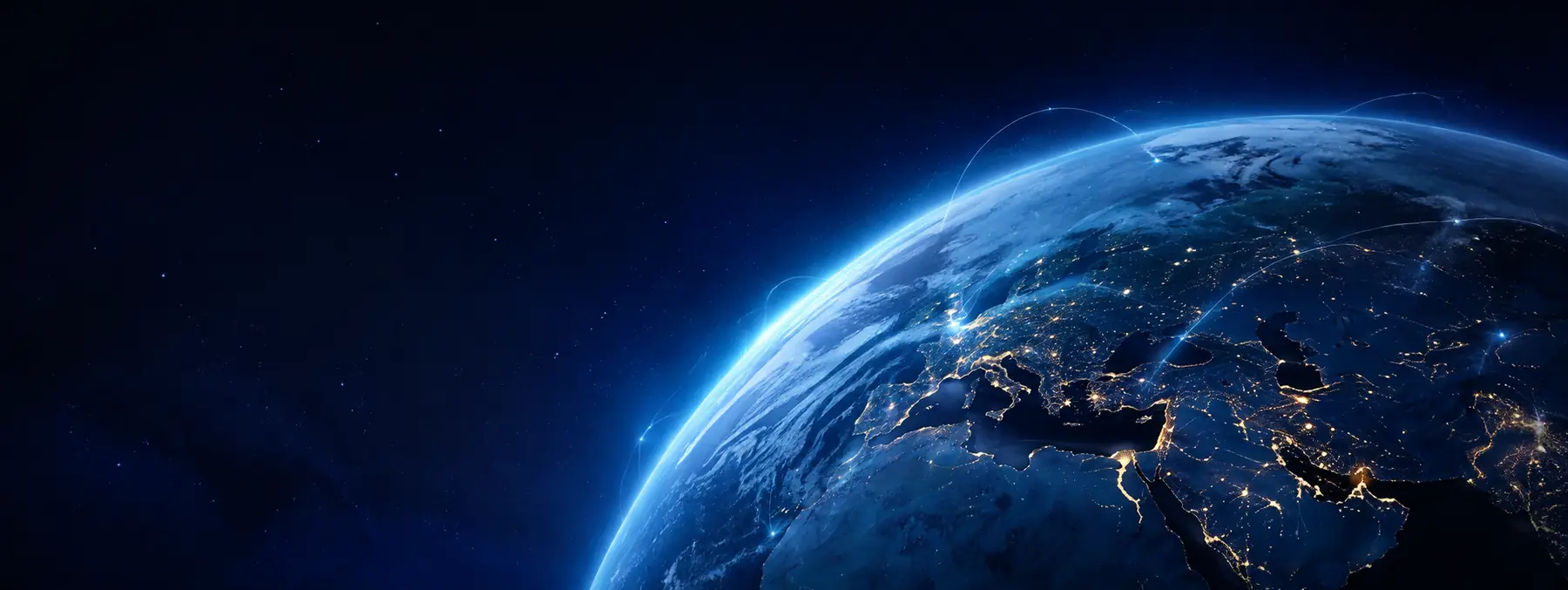 Global operations visualised over a night sky