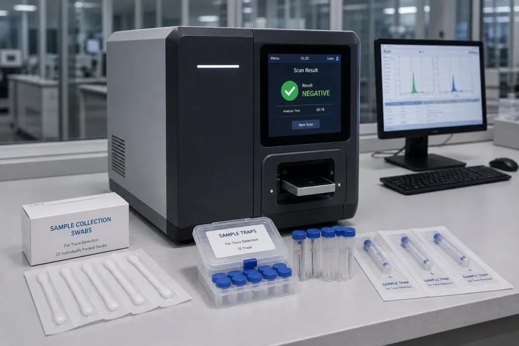 Desktop trace detection analyser with sample cards
