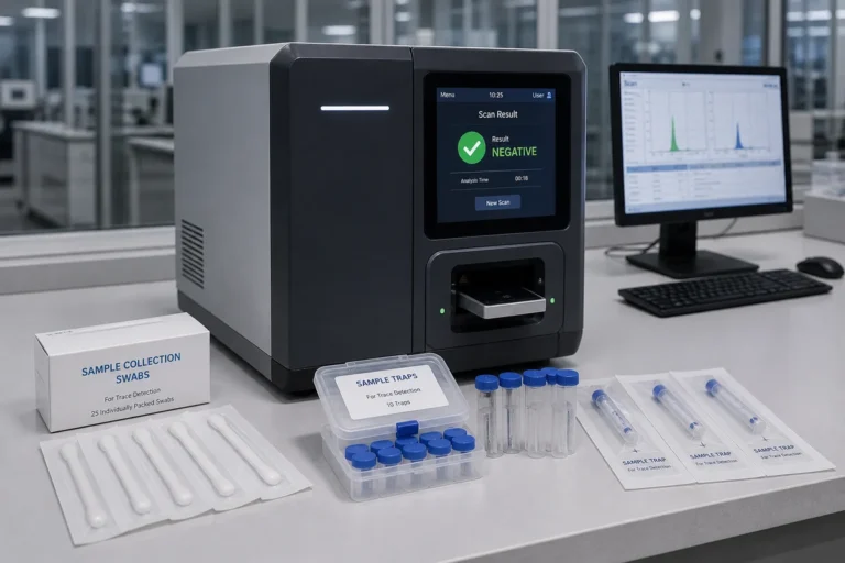 Desktop trace detection analyser with sample cards