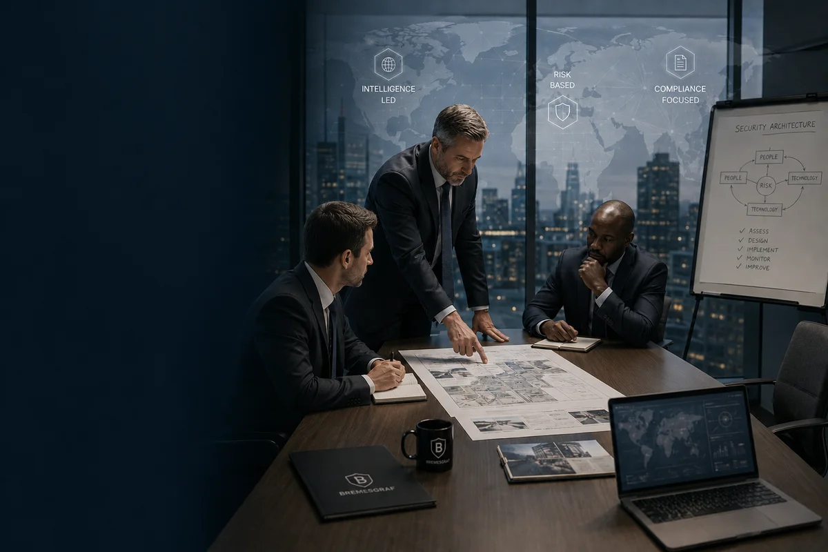 Security consultants reviewing a site plan