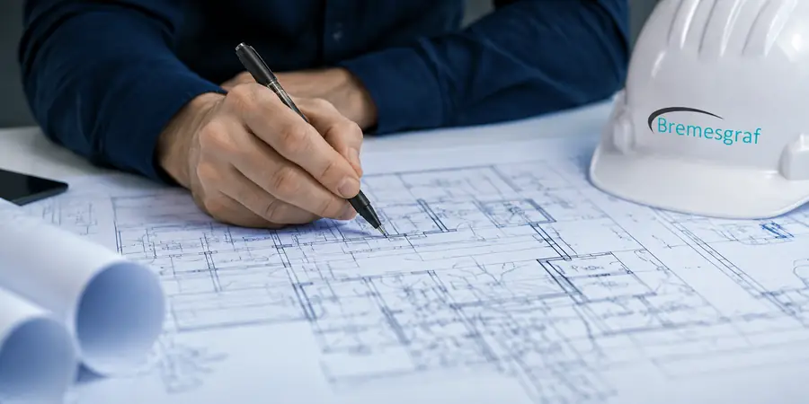 Engineer marking up a technical drawing