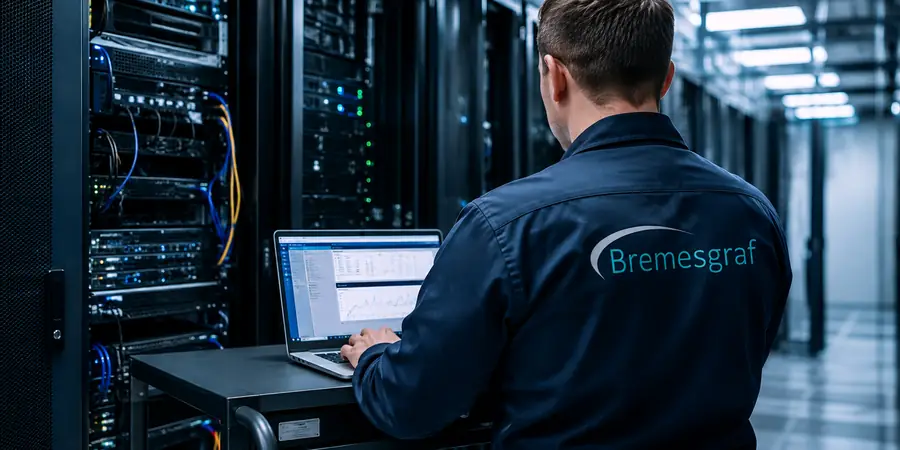 Engineer testing a deployed system from a laptop