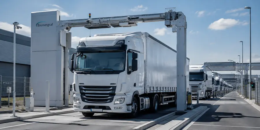 Truck approaching a vehicle inspection lane
